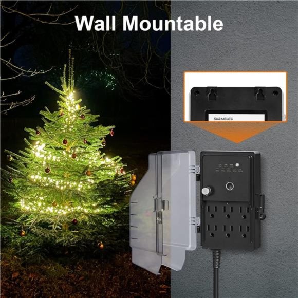 Outdoor Power Stake Light Timer, Dusk to Dawn, 6 Outlet Power Strip Weatherproof - Picture 5 of 6